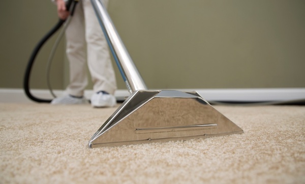 Benchmark technician providing carpet cleaning services.