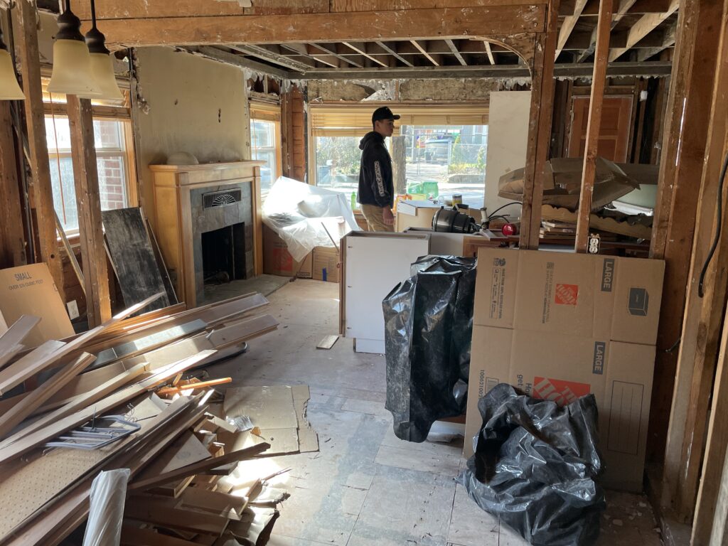 Picture of a water damage home, now dry, is ready for reconstruction.